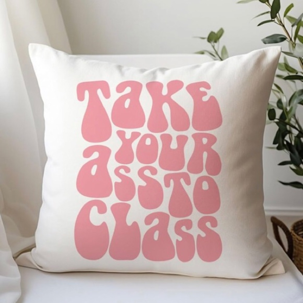“Take your ass to class" vintage font pillow cover - 18"x18" zip closure -NEW